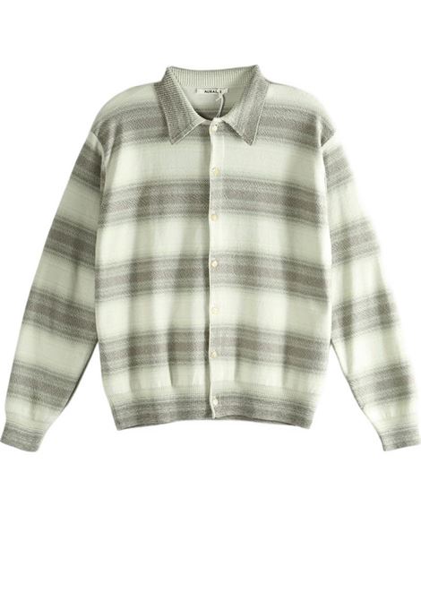 cardigan man lime and grey AURALEE | A26SC01GBLIME GRAY STRIPE